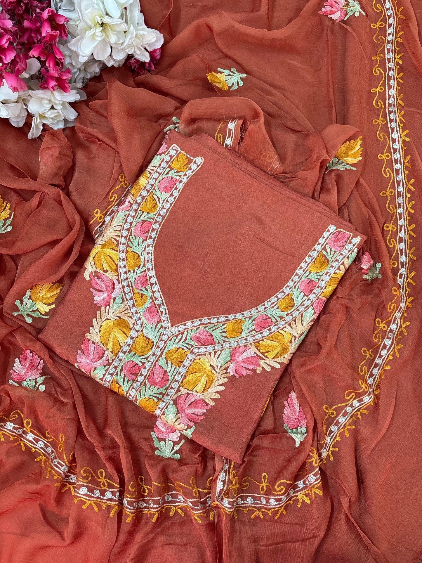 Rust Opada Silk Kashmiri Suit