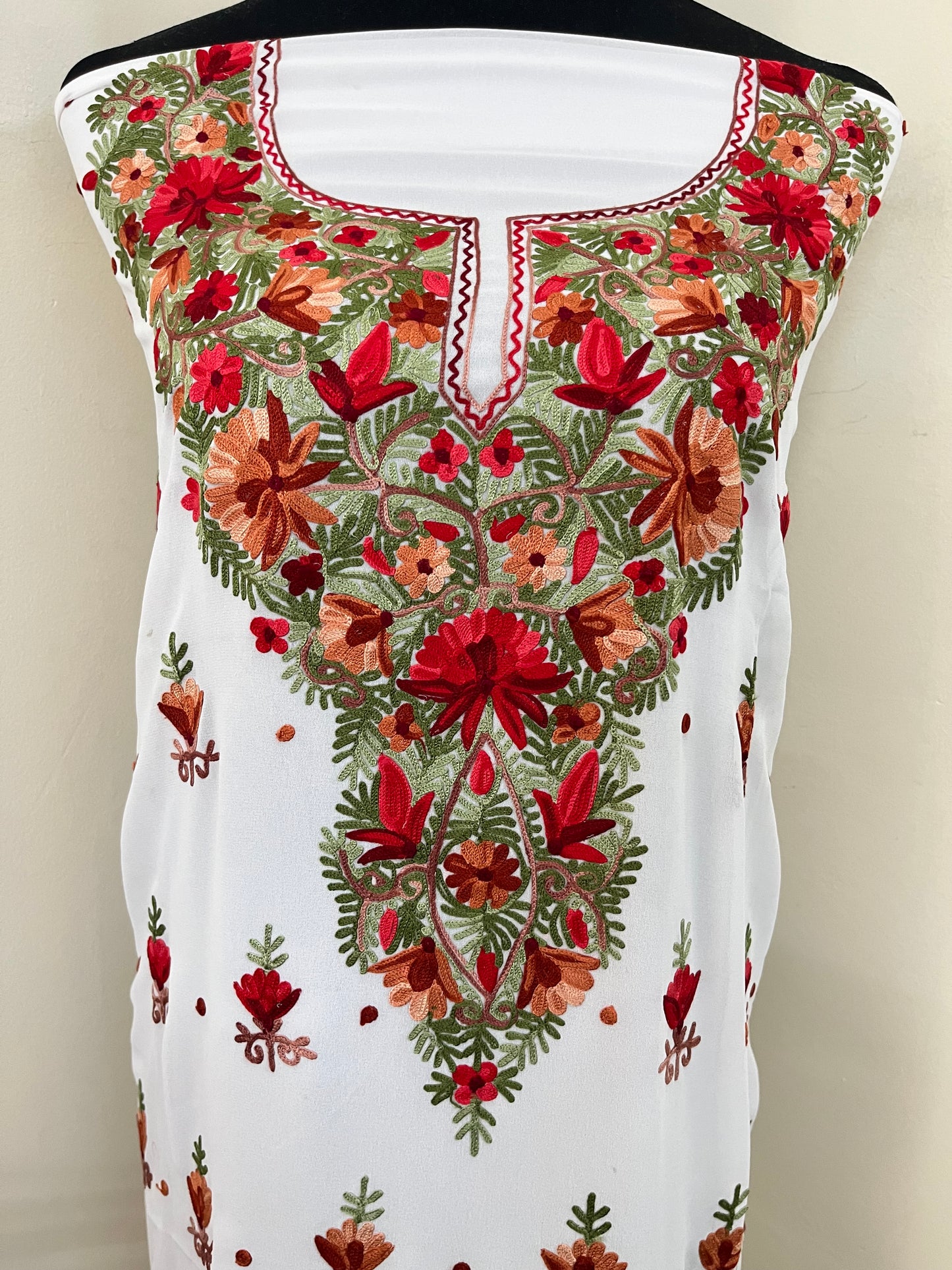 Off White Georgette Kashmiri Kurta Material