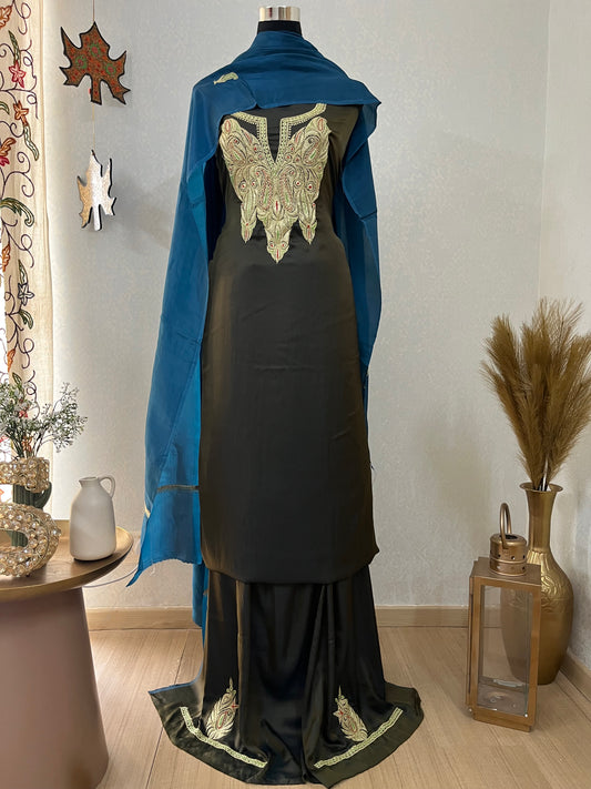 Green Silk Puff Tilla Embroidered Suit