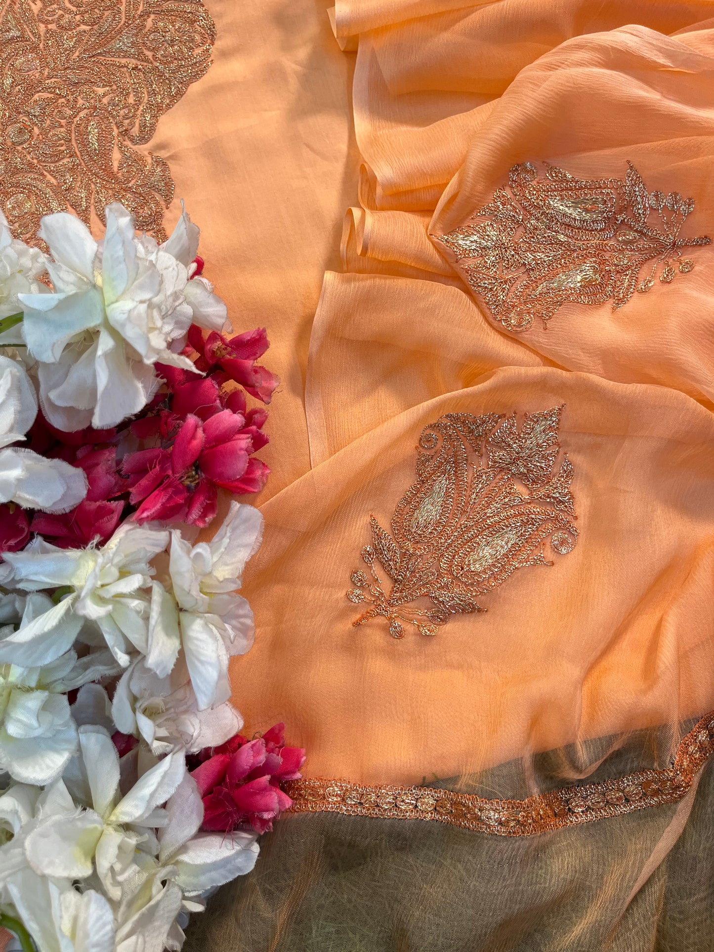 ‘Kalaa’ Peach Muslin Silk Tilla Embroidered Suit