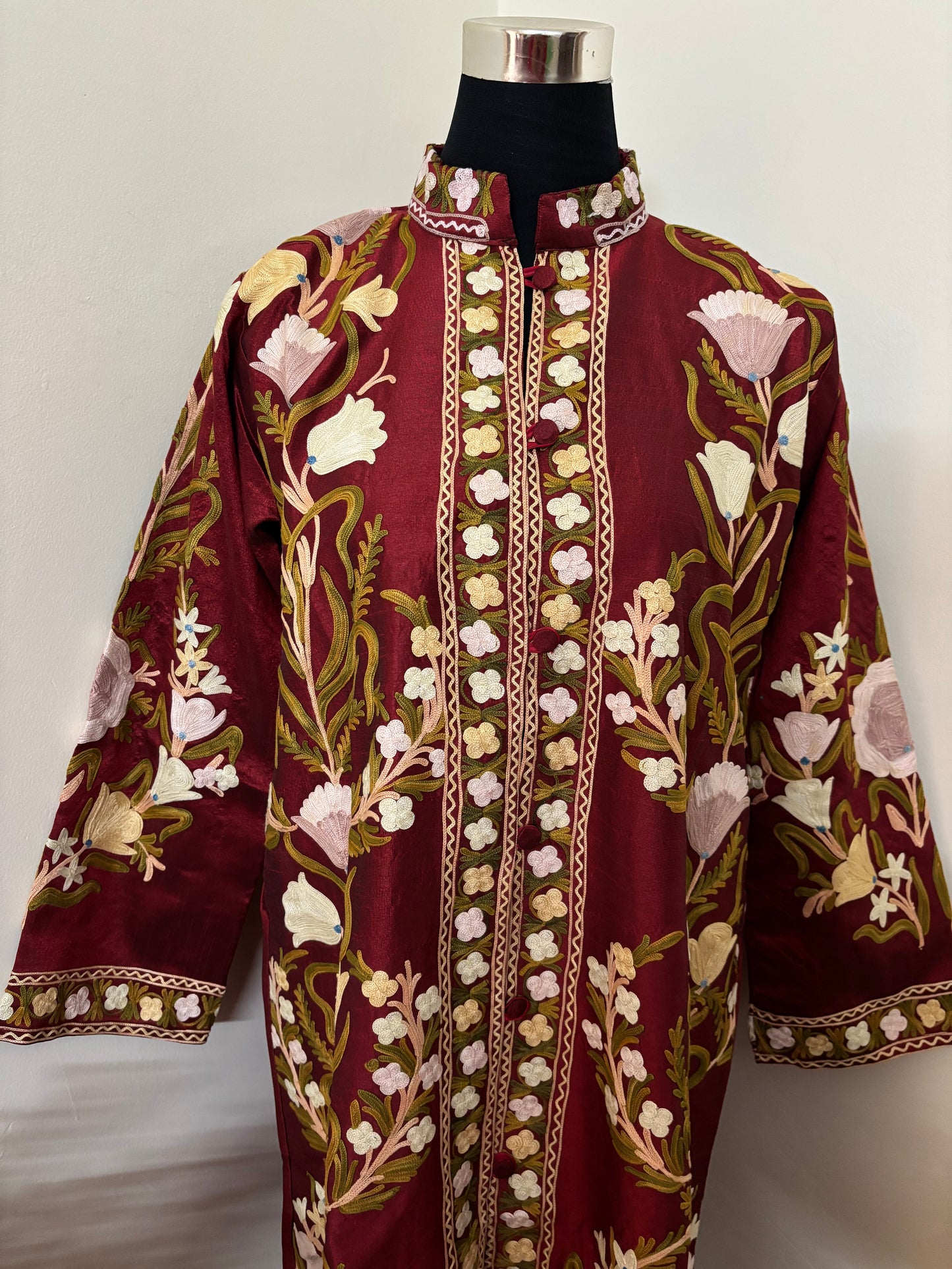Maroon Aari Embroidered Silk Jacket ‘L’