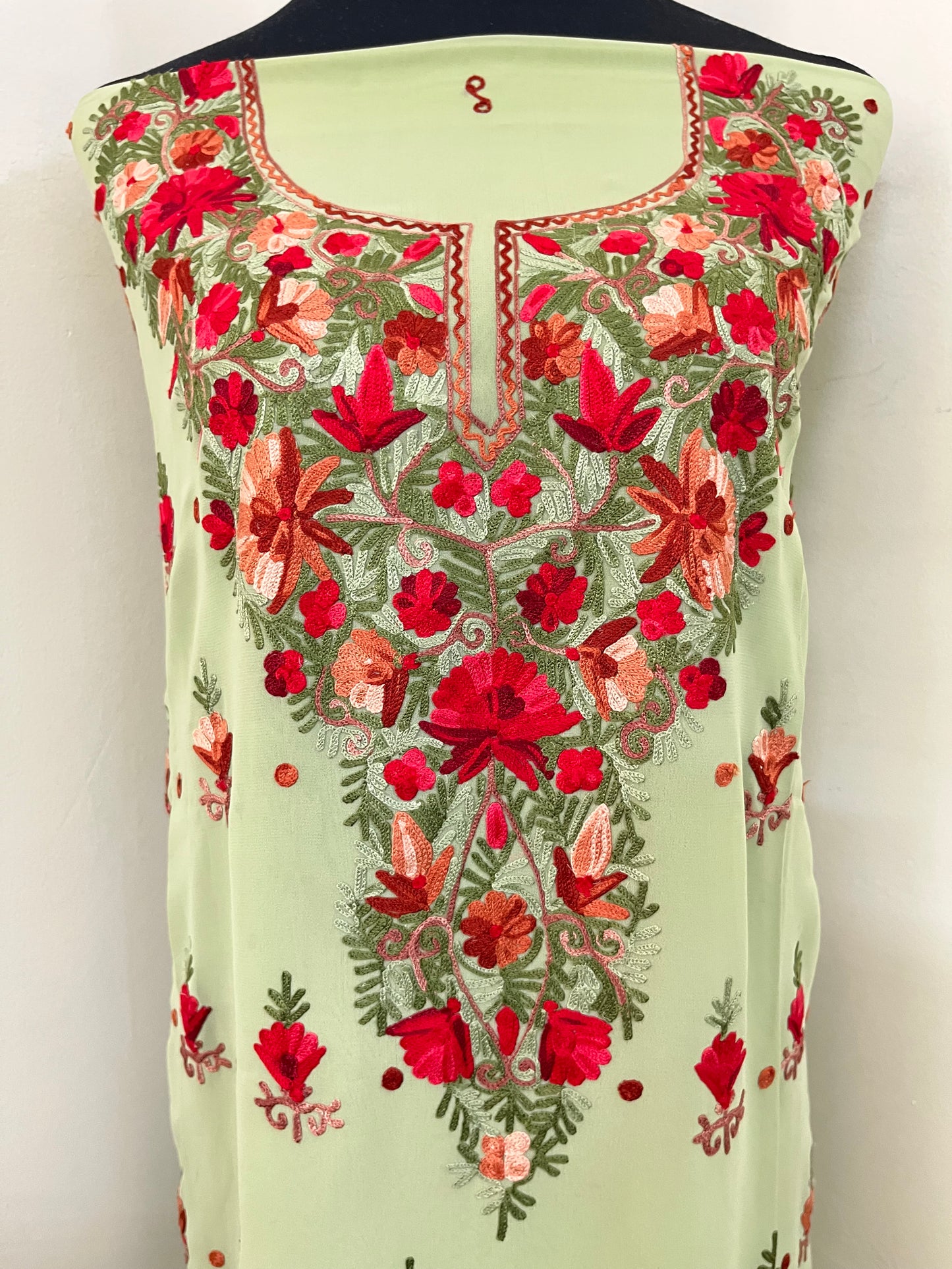 Pastel Green Georgette Kashmiri Kurta Material