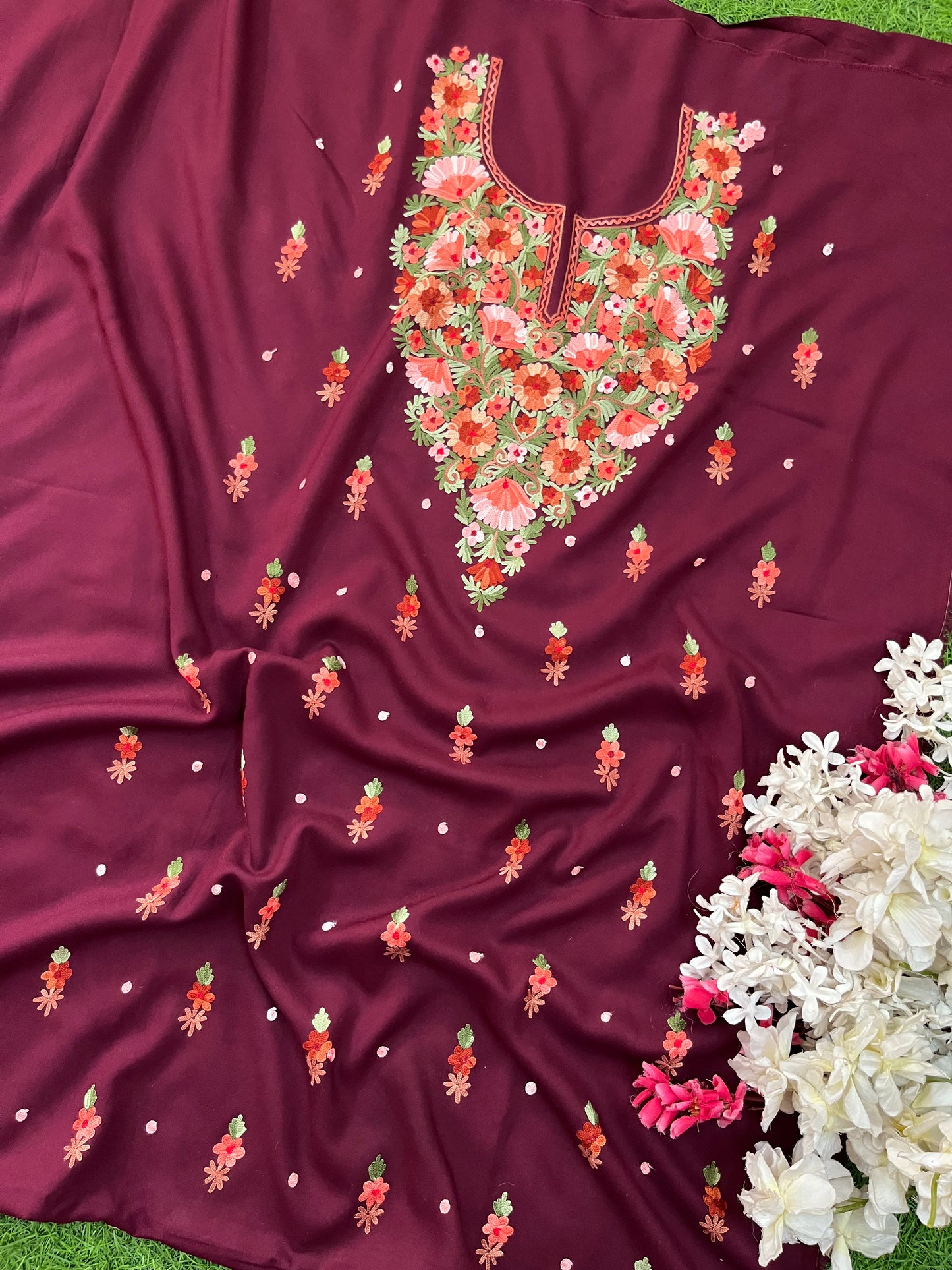 Wine Cotton Organza Dupatta Kashmiri 3pc set