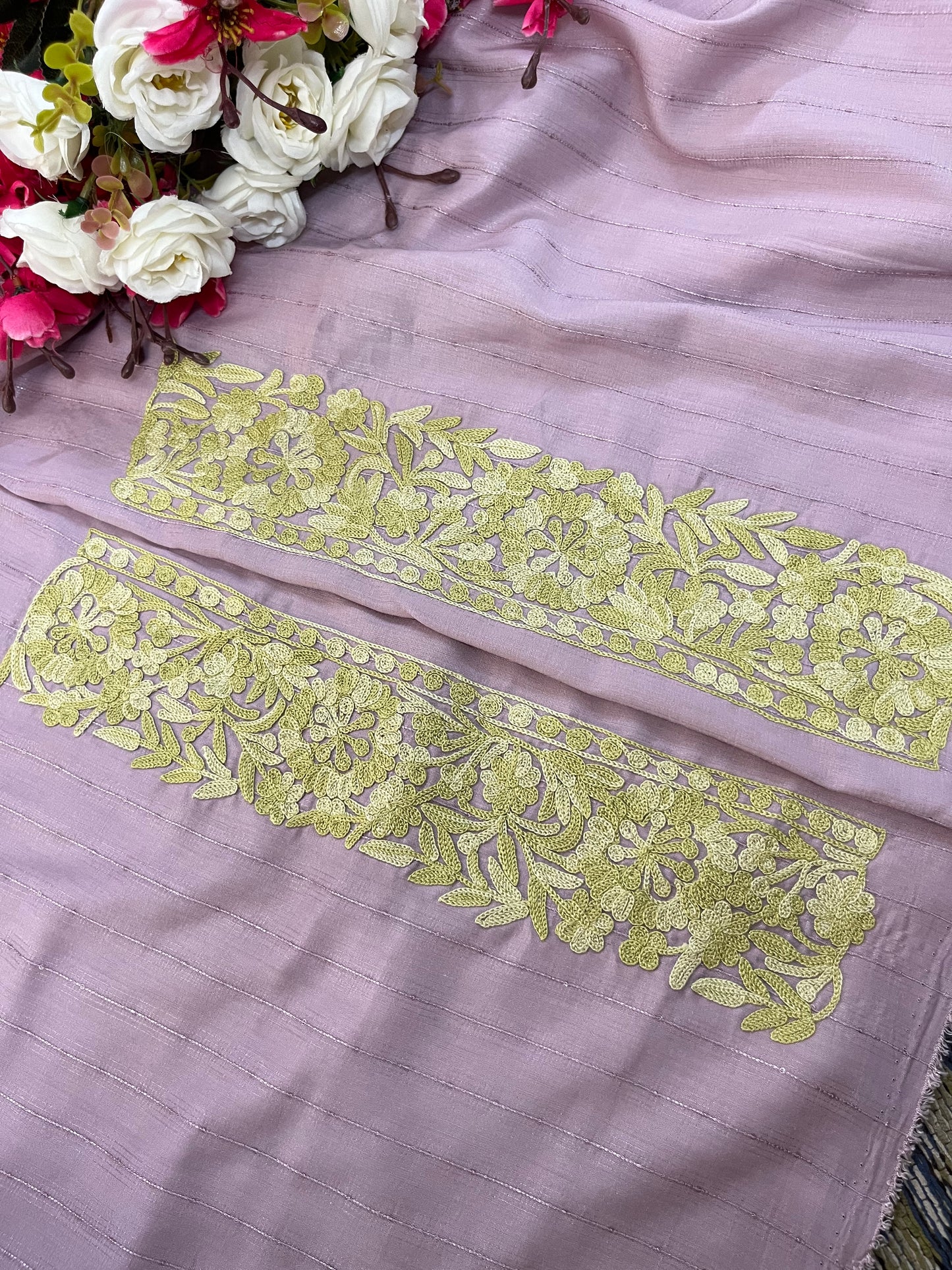 Lavender Muslin Cotton Striped Pattern Unstitched Co-ord Set