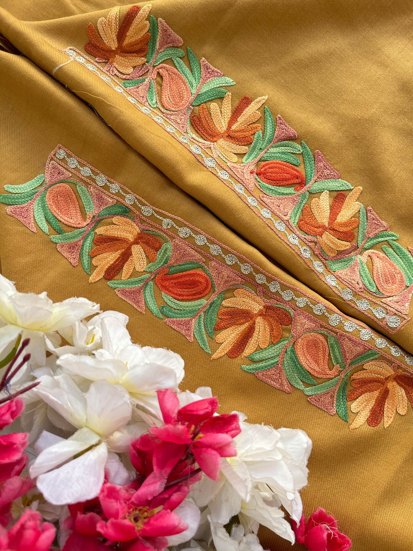 Brown Pure Wool Aari Embroidered 3pc Suit Stole