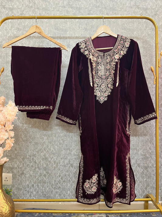 Wine Velvet Tilla Pheran (Size 50)