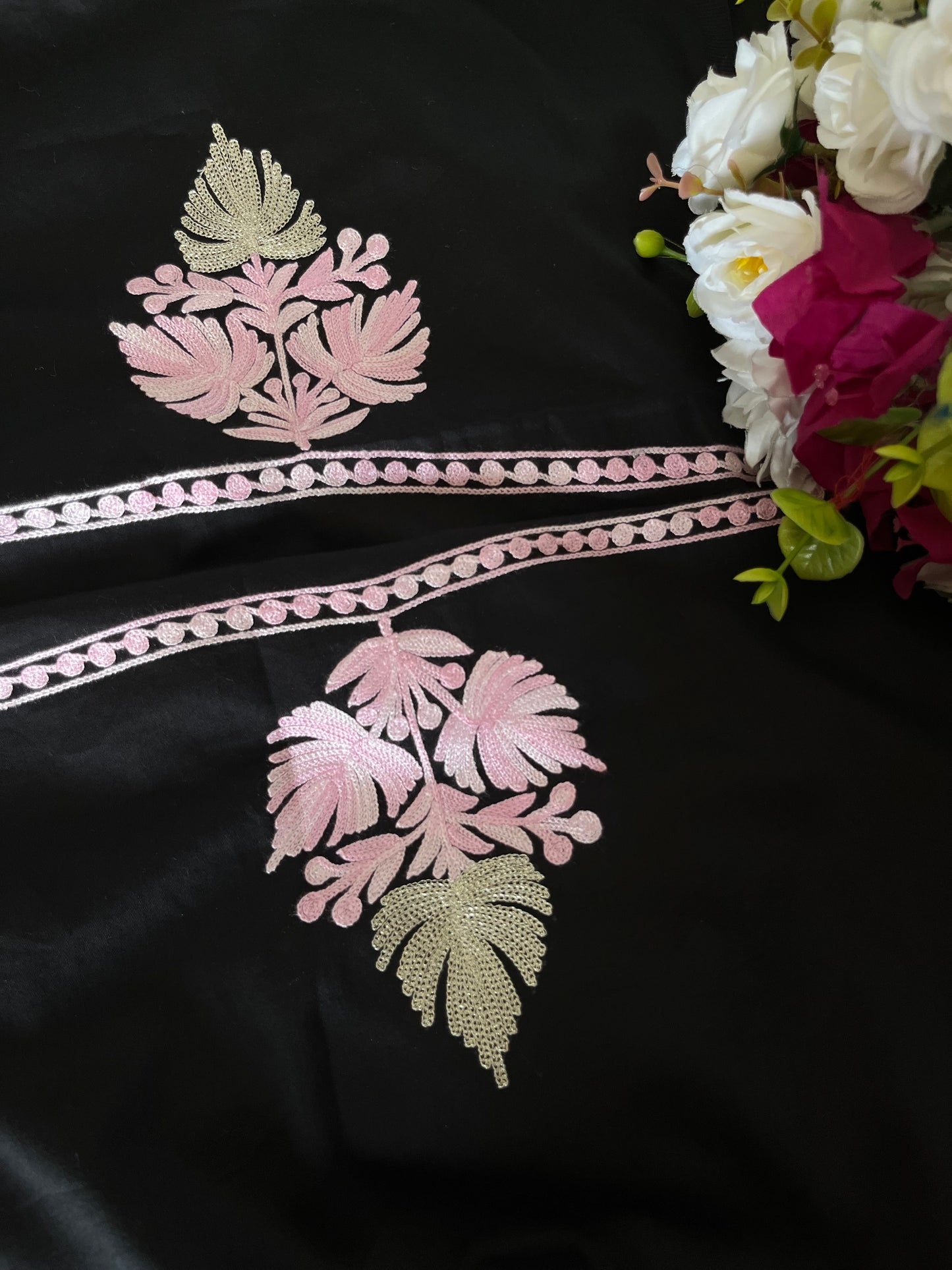 Black Satin Cotton Kashmiri Suit