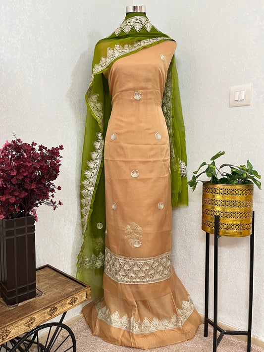 Golden Soft Tissue Kashmiri Suit