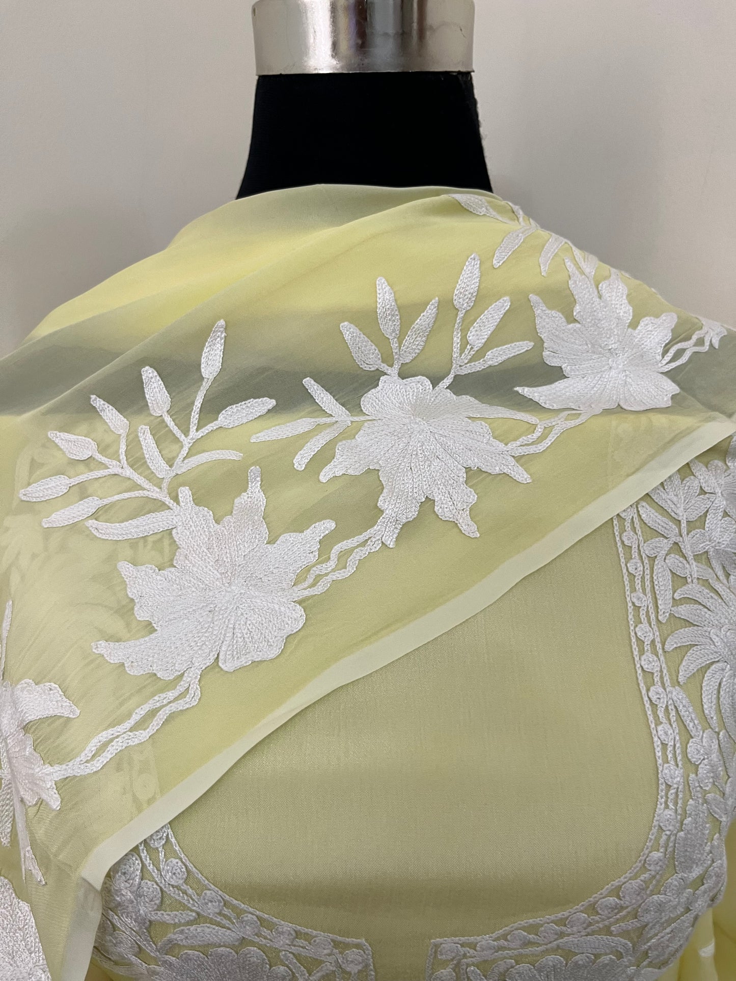 Lemon Yellow Chinon 3 Pc Aari Embroidered Suit