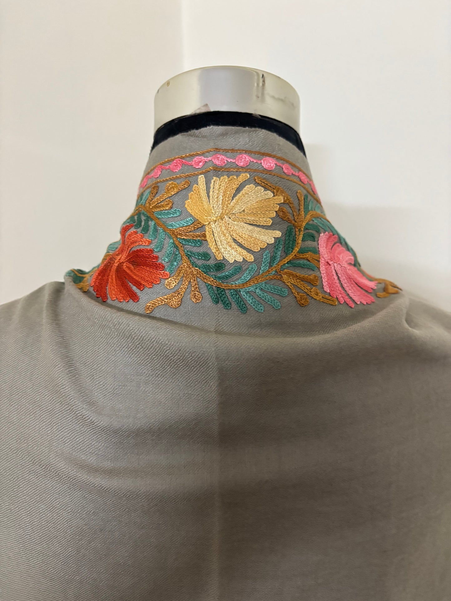Beige Aari Embroidered Pure Wool Cape