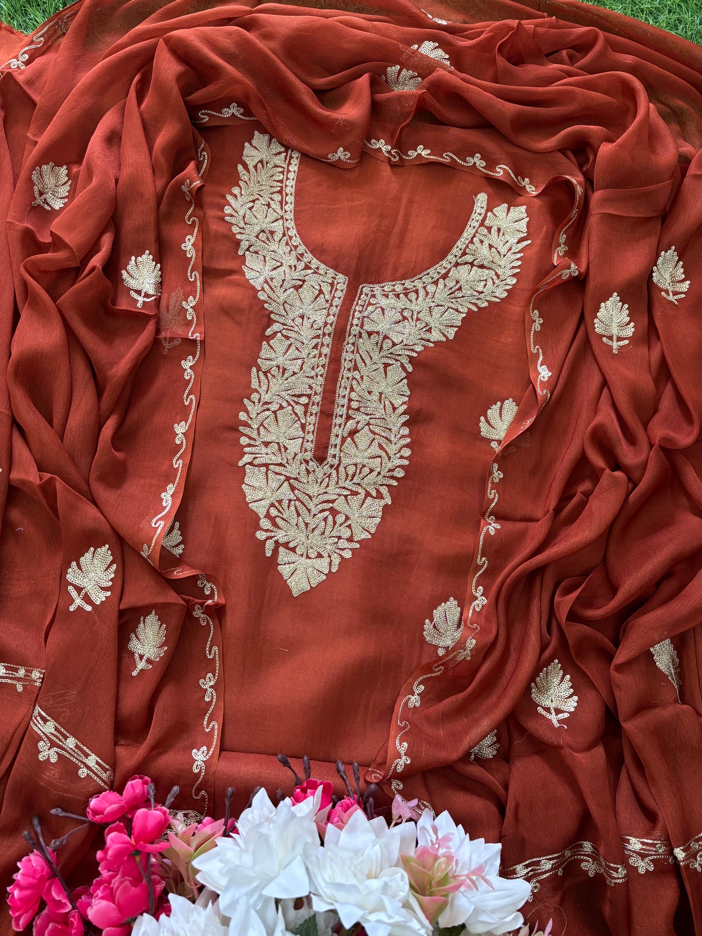 Sanam’ Rust Silk Tilla Kashmiri Suit