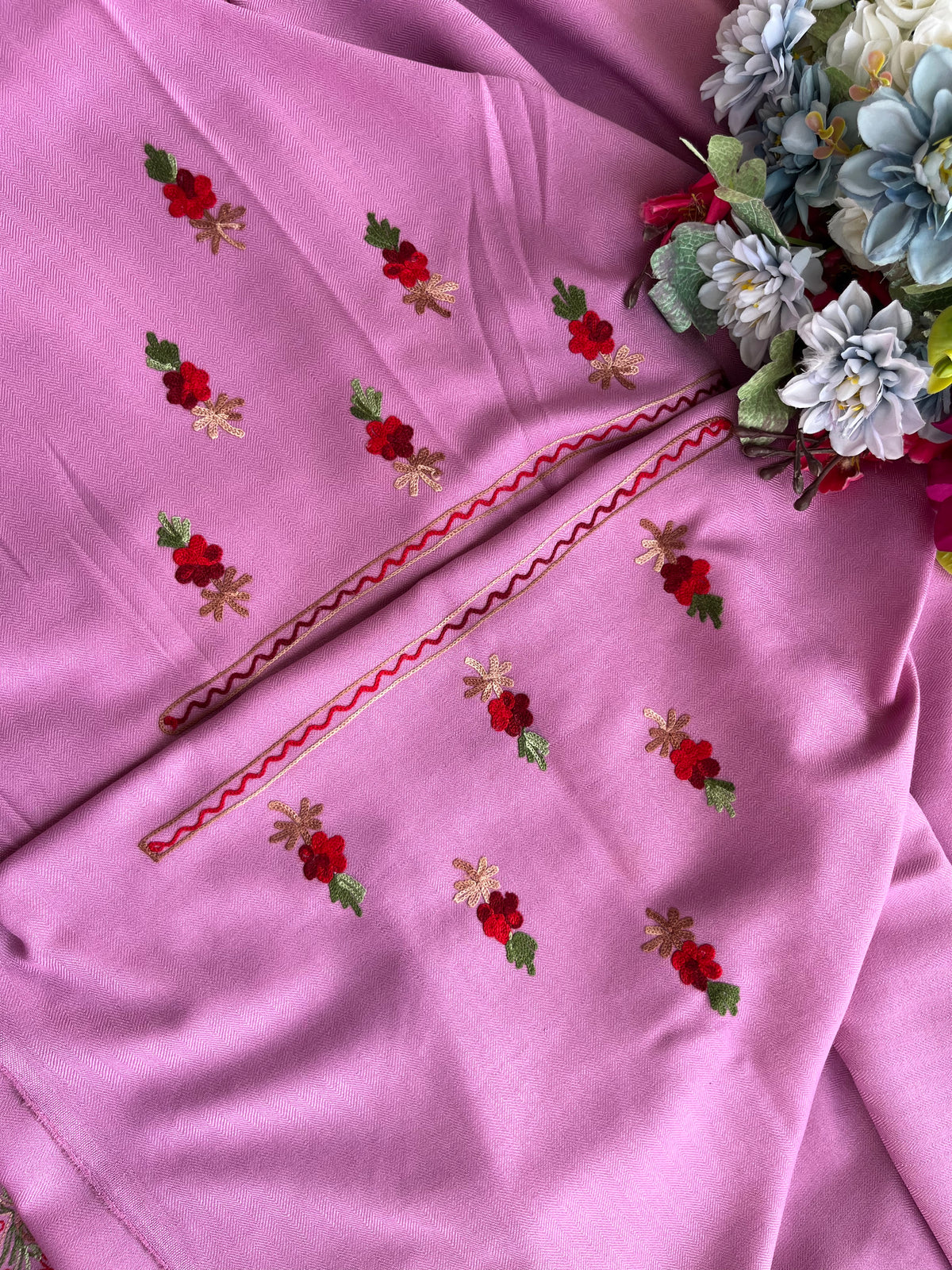 Playful Pink Woollen Aari Embroidered 3pc suit