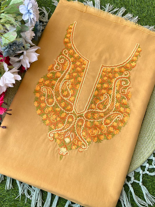 Beige Cotton Two Piece Suit (Hand Embroidered)