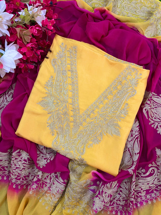 Gold Sanam Silk Kashmiri Suit