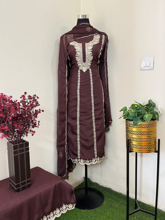 Sanam’ Orange Silk Tilla Embroidered Suit material