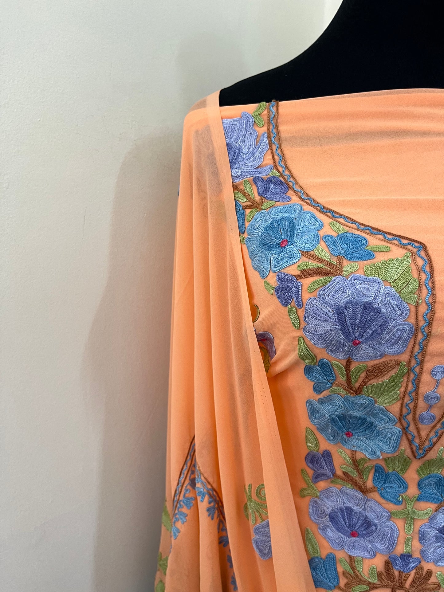 Light orange Georgette 3 Pc Aari Embroidered Suit