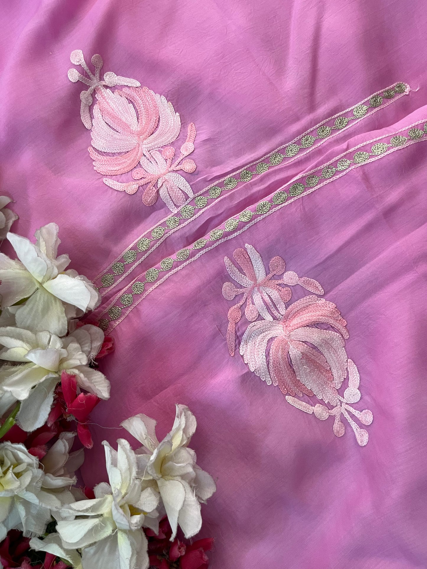 Mauve Mul Cotton Shibori Work Kashmiri 3pc Suit