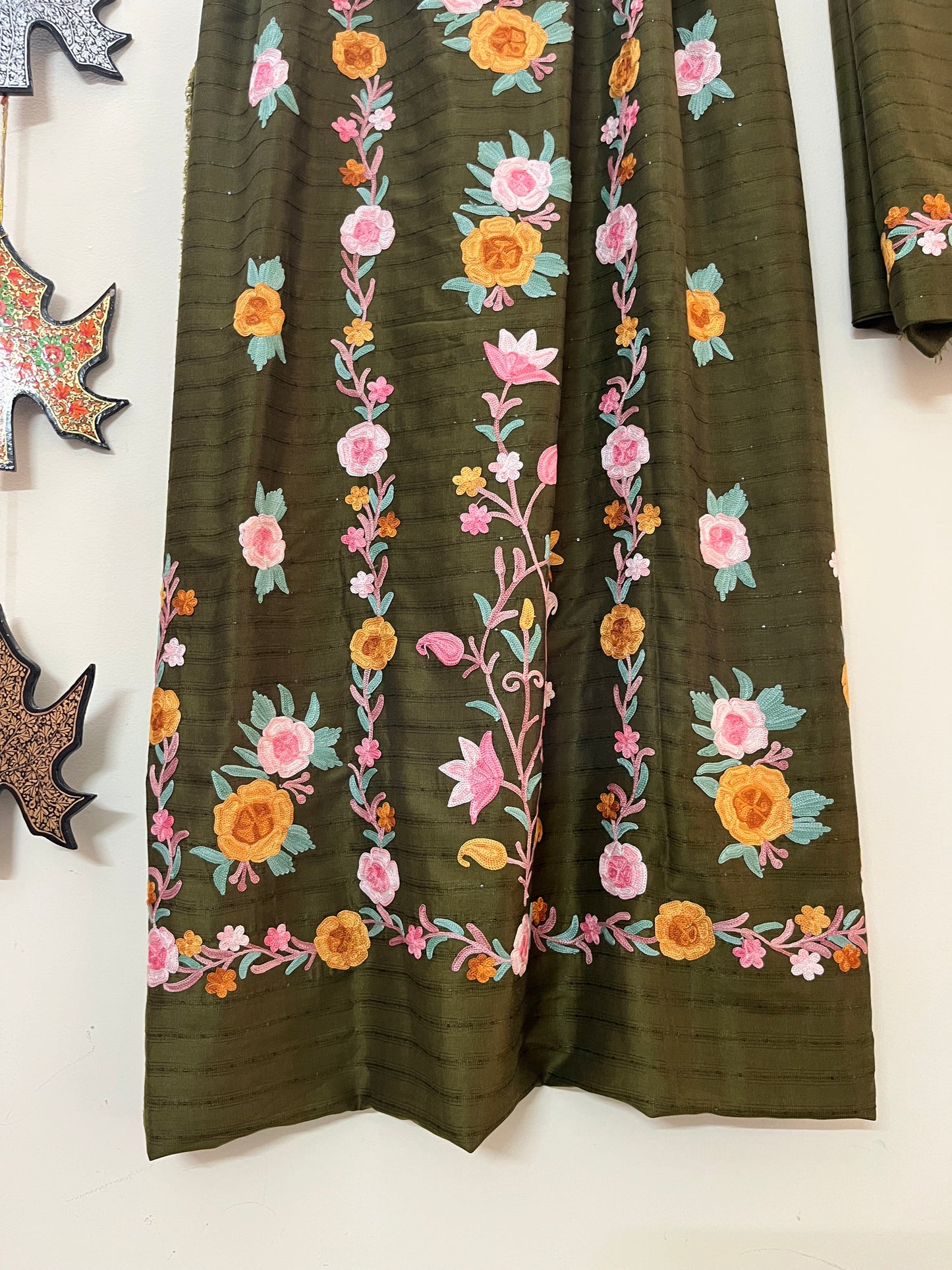 Henna Green Muslin Cotton Striped Sequin Pattern Unstitched Co-ord Set
