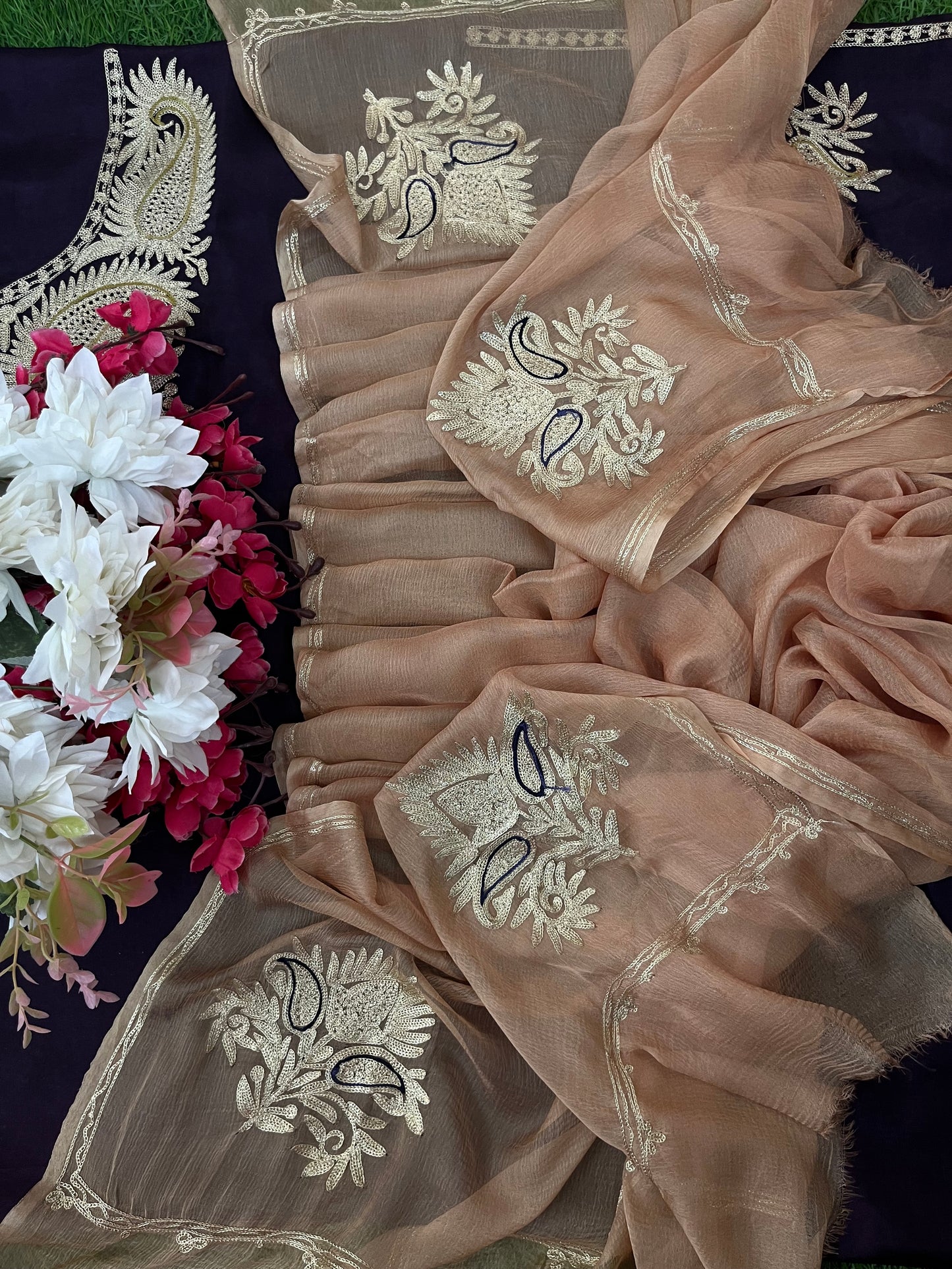 Violet Silk Aari Tilla Fusion Suit
