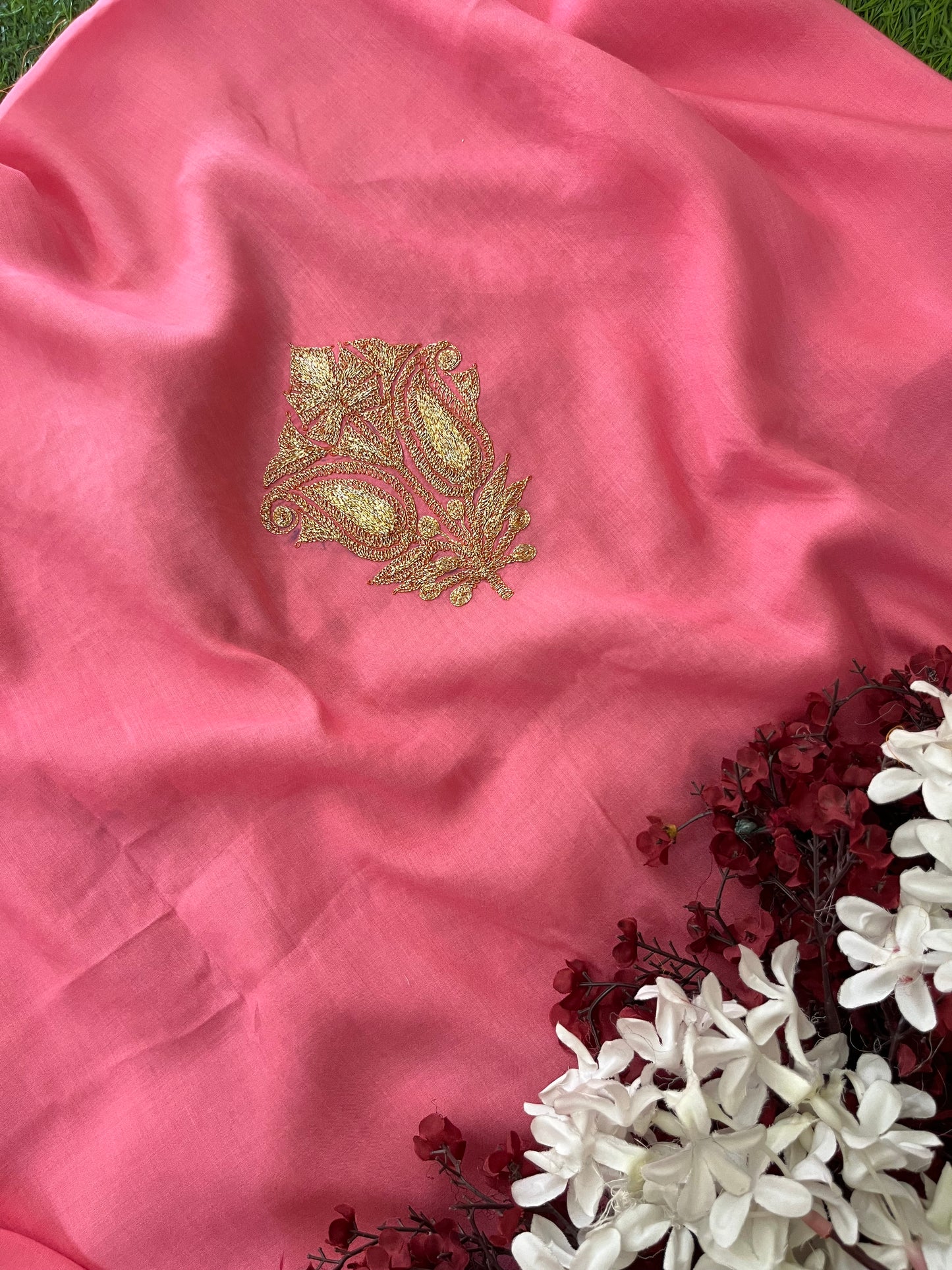 Kalaa’ Soft Pink Muslin Silk Tilla Embroidered Suit material