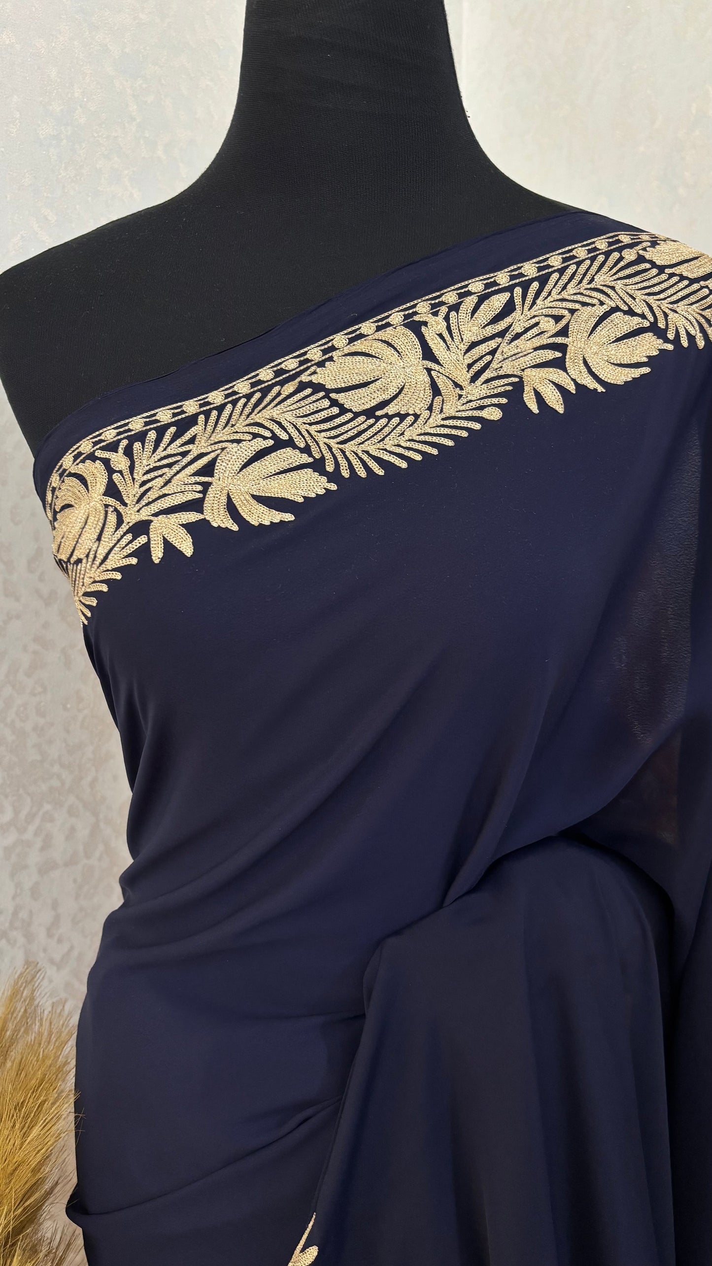Navy Blue Crape Kashmiri Tilla Saree (Copy)