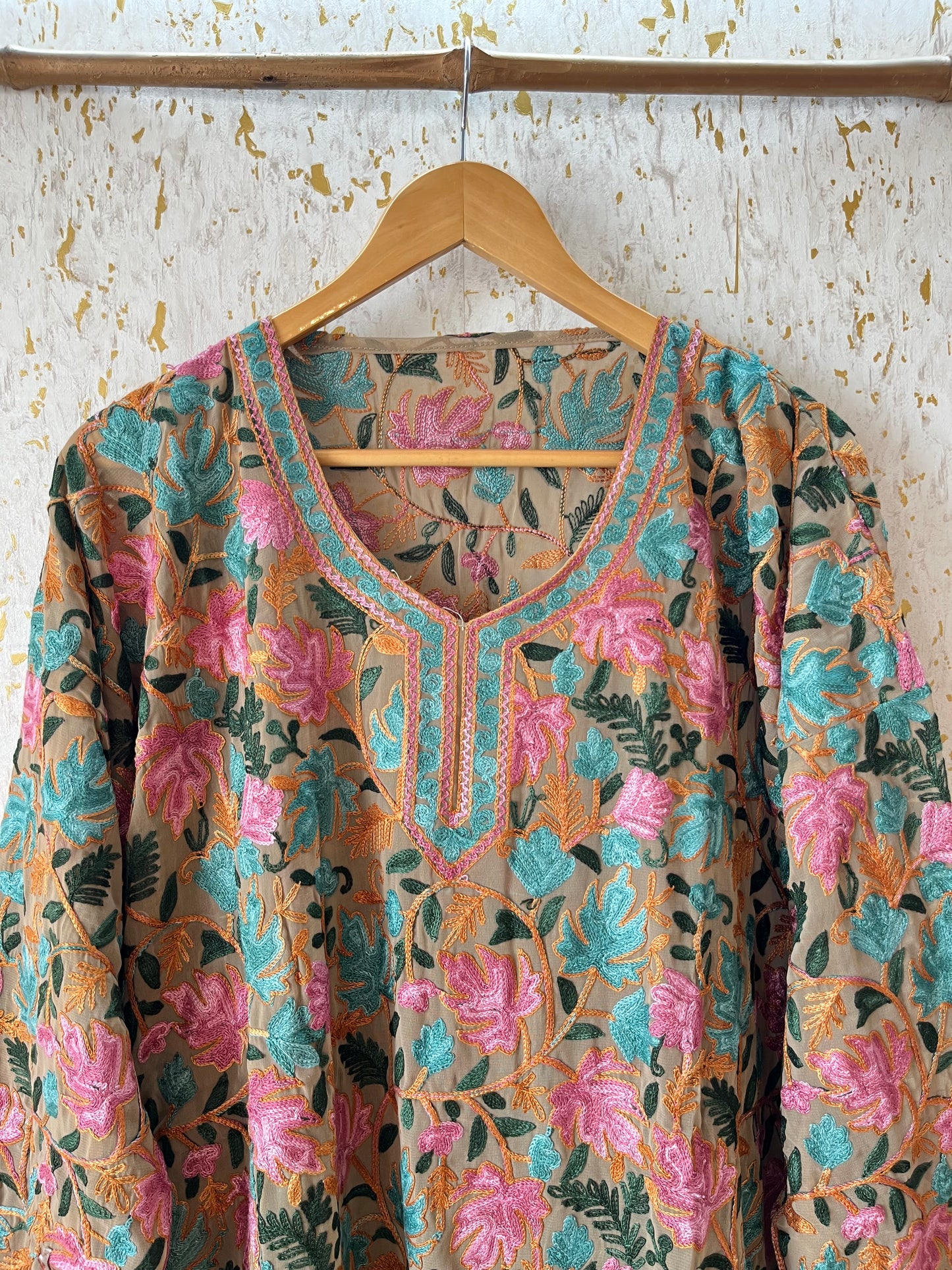 Brown Georgette Jaal Work (Front & Back) Aari Embroidered Stitch