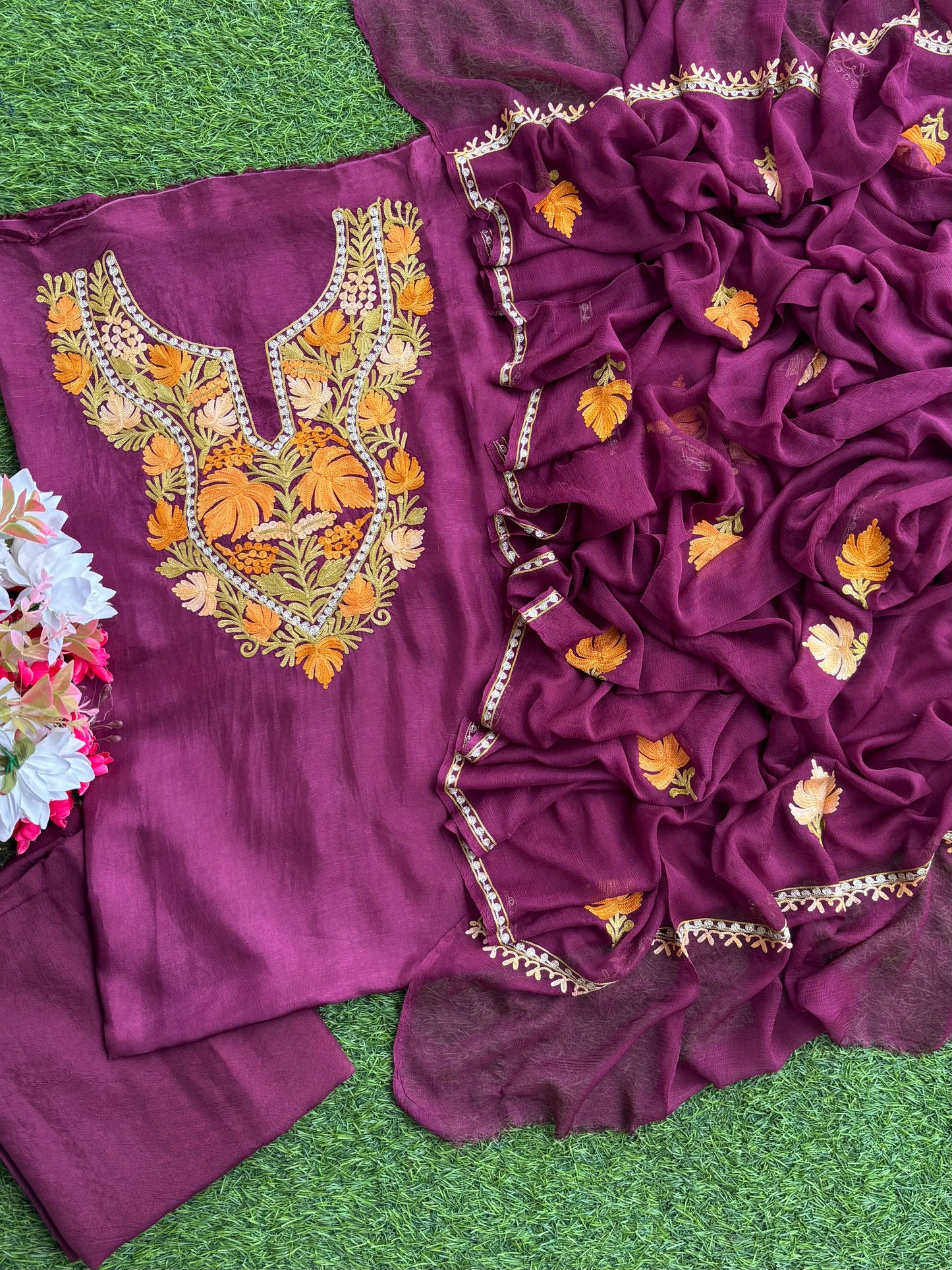 Wine Opada Silk Kashmiri Suits
