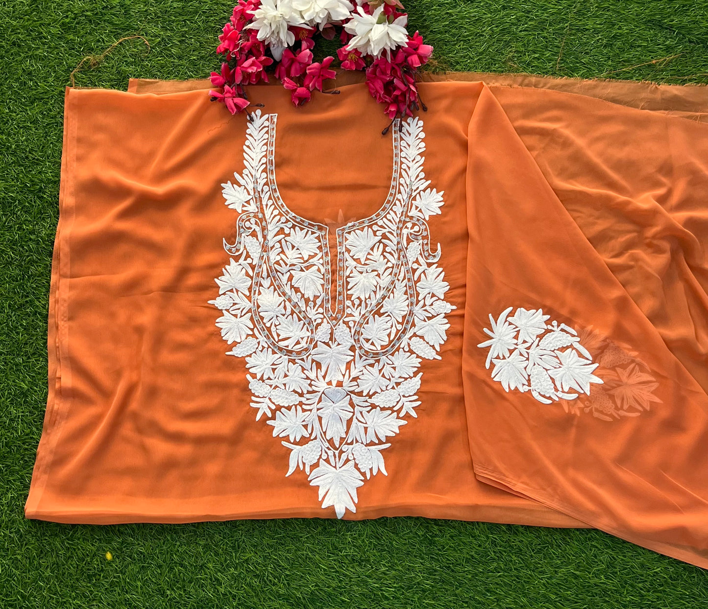 Soft Orange Georgette Kashmiri Kurta Material