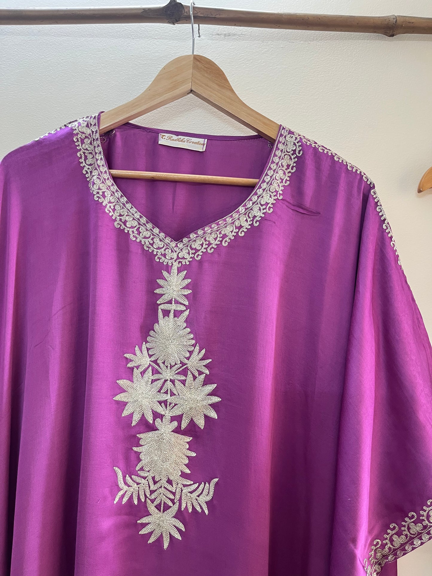 Lavender Cotton Crape Kashmiri Kaftan Set