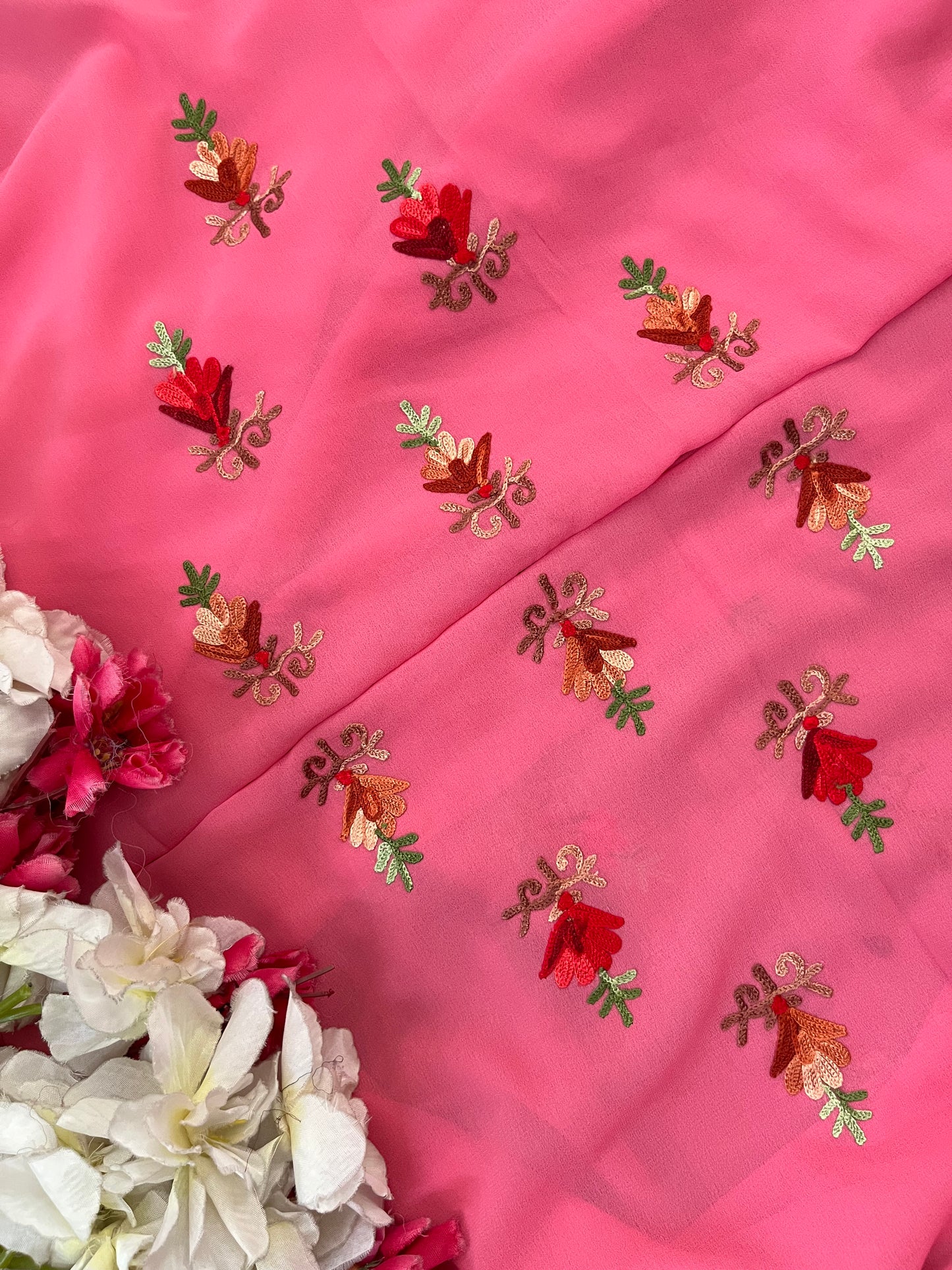 Pink Georgette Kashmiri Kurta Material