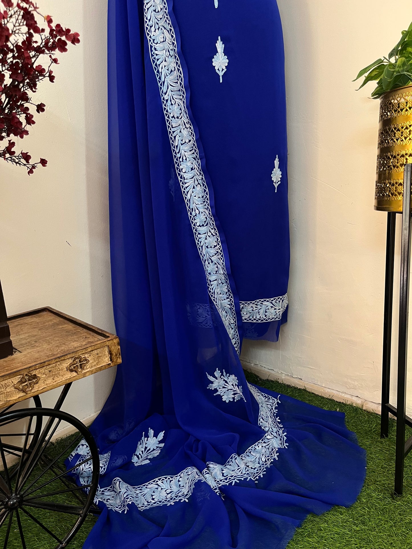 Electric Blue Georgette Kashmiri Suit