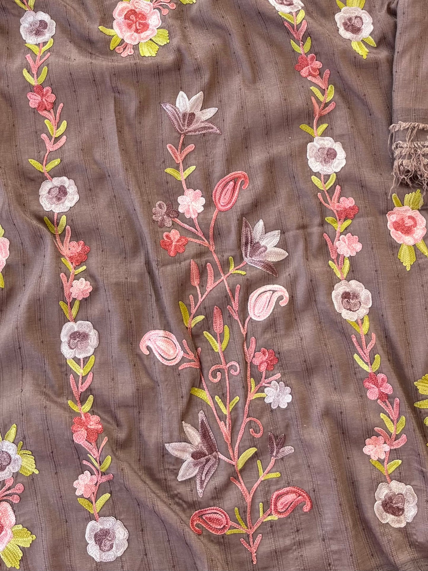 Rose Beige Muslin Cotton Striped Sequin Pattern Unstitched Co-ord Set