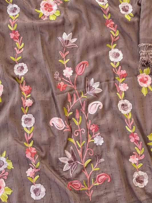 Rose Beige Muslin Cotton Striped Sequin Pattern Unstitched Co-ord Set