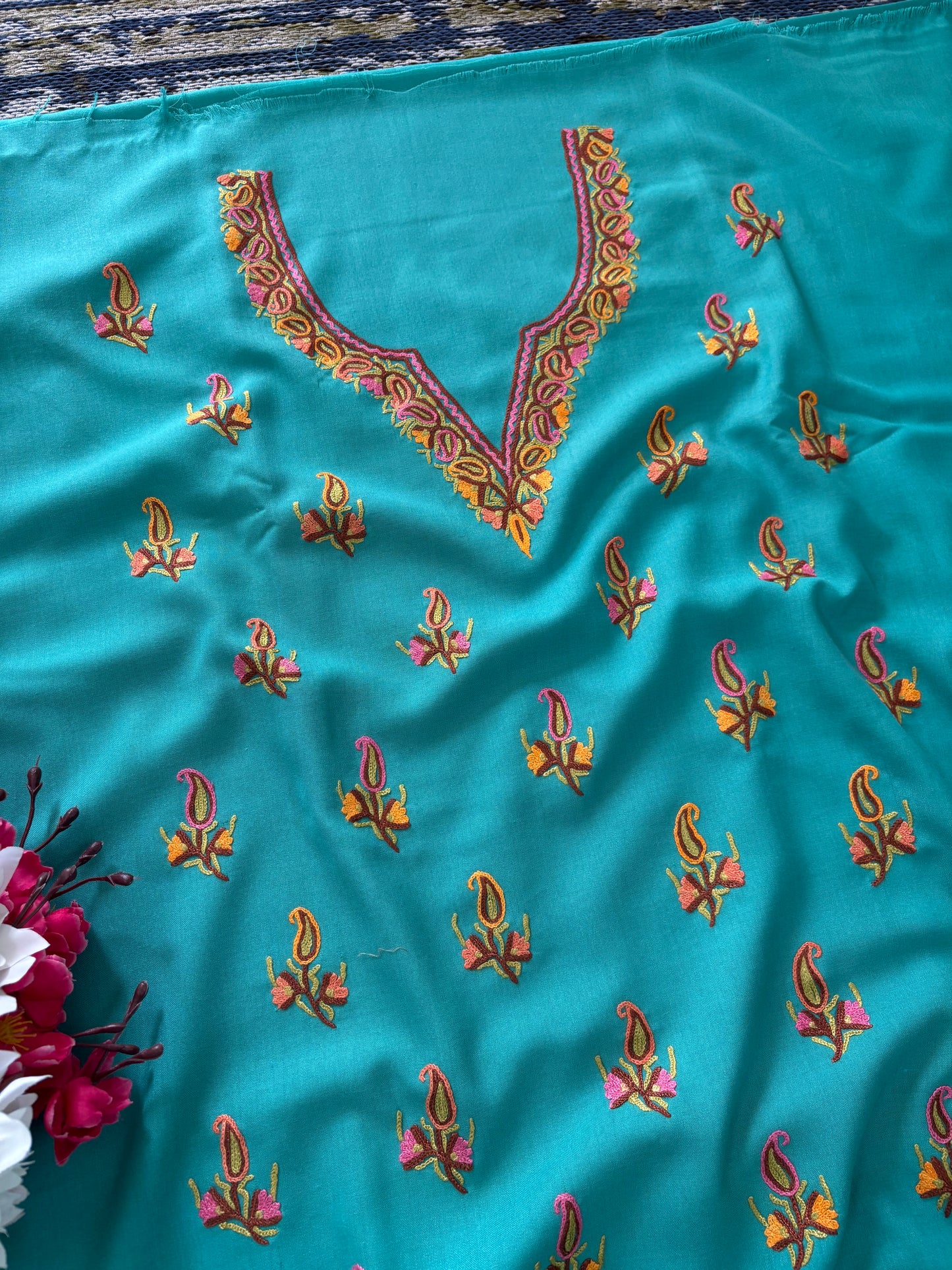 Cotton Green Two Piece Set (Hand Embroidered)
