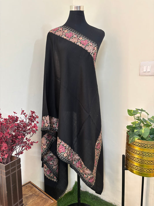 Black Chinaar Border Kashmiri Stole