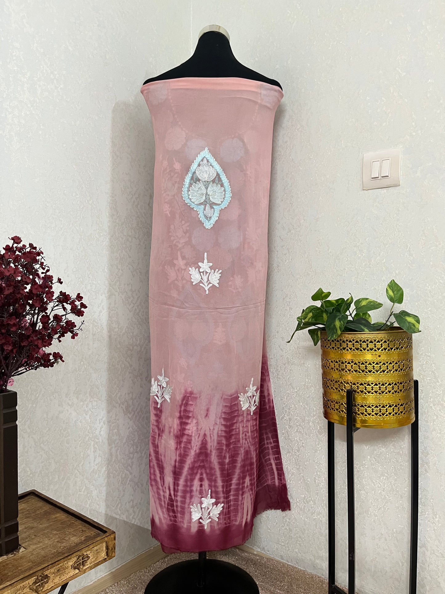 Soft Pink Pure Georgette 3 Pc Aari Embroidered Suit