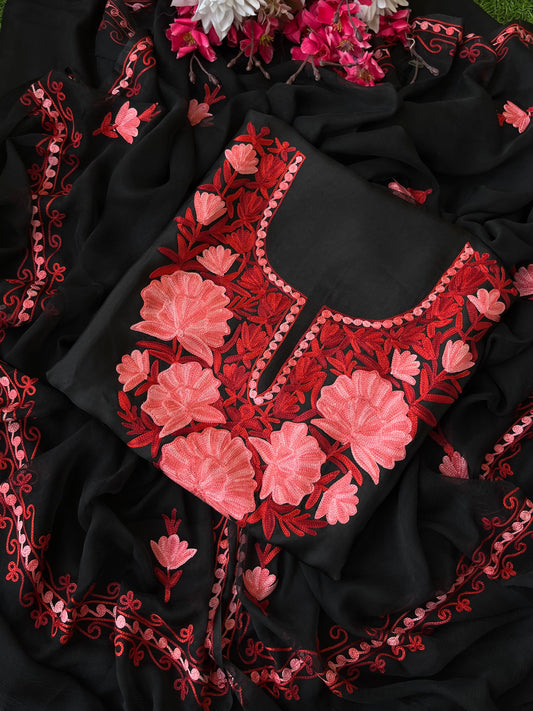 Black Opada Silk Kashmiri Suit