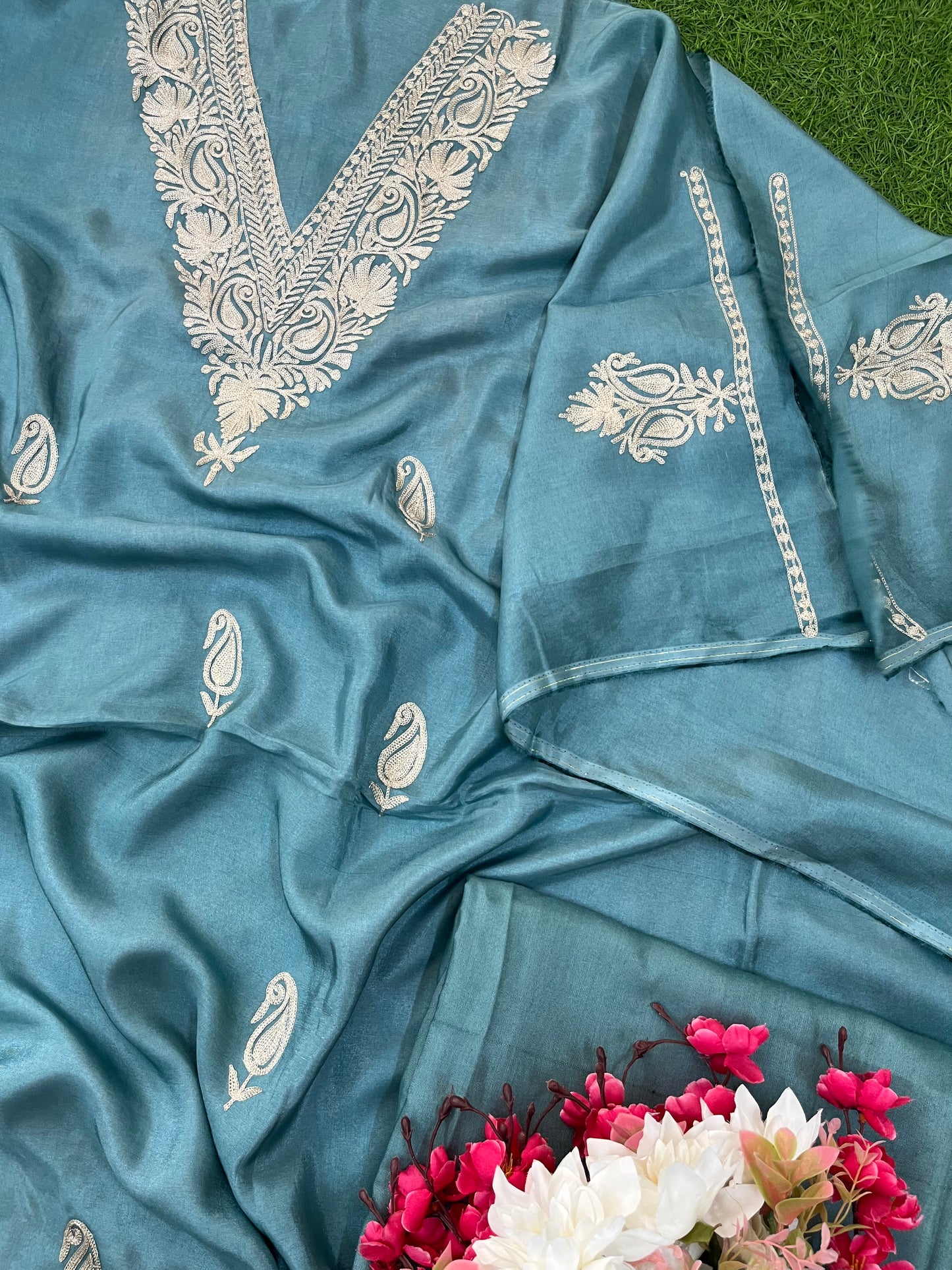 Sanam’ Pastel Blue Silk Tilla Kashmiri Suit