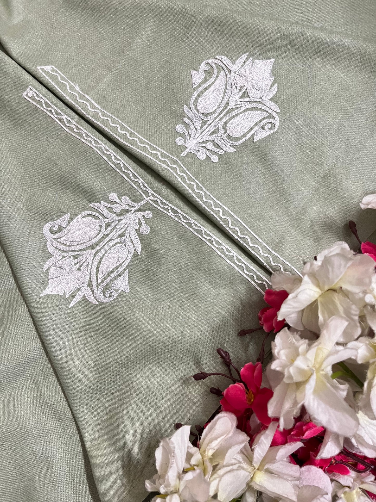 Green Cotton Unstitched Aari Work Kurti
