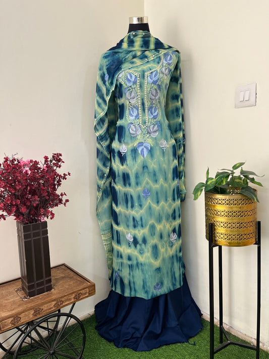 Jade Green Pure Georgette Ty Dy Kashmiri Suit