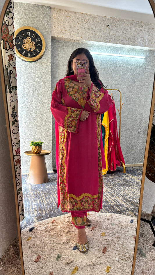 Hot Pink Stitched Crape Pheran Set with dupatta (44)