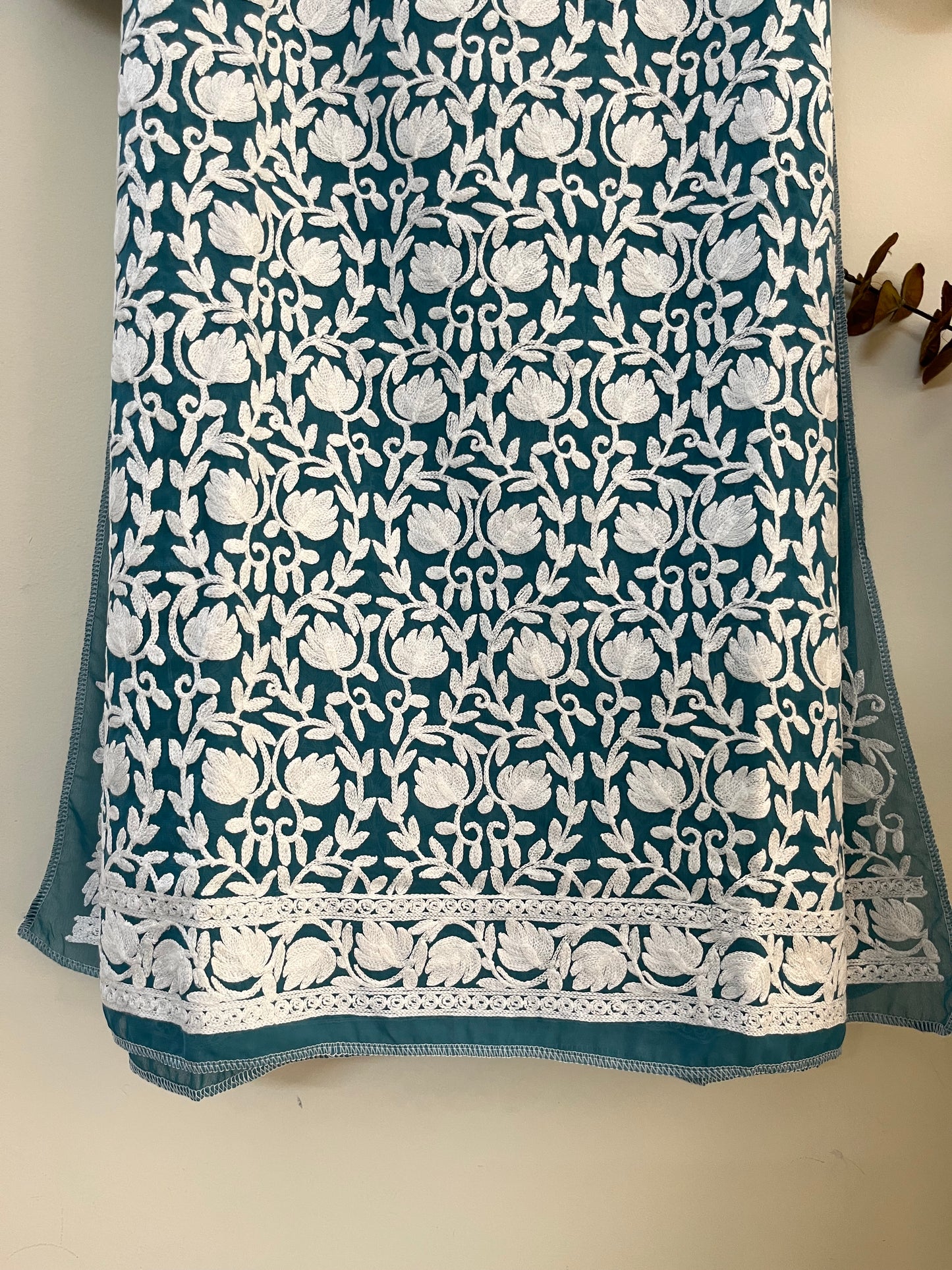 Georgette Front Back Jaal Kashmiri Semi Stitched Kurta