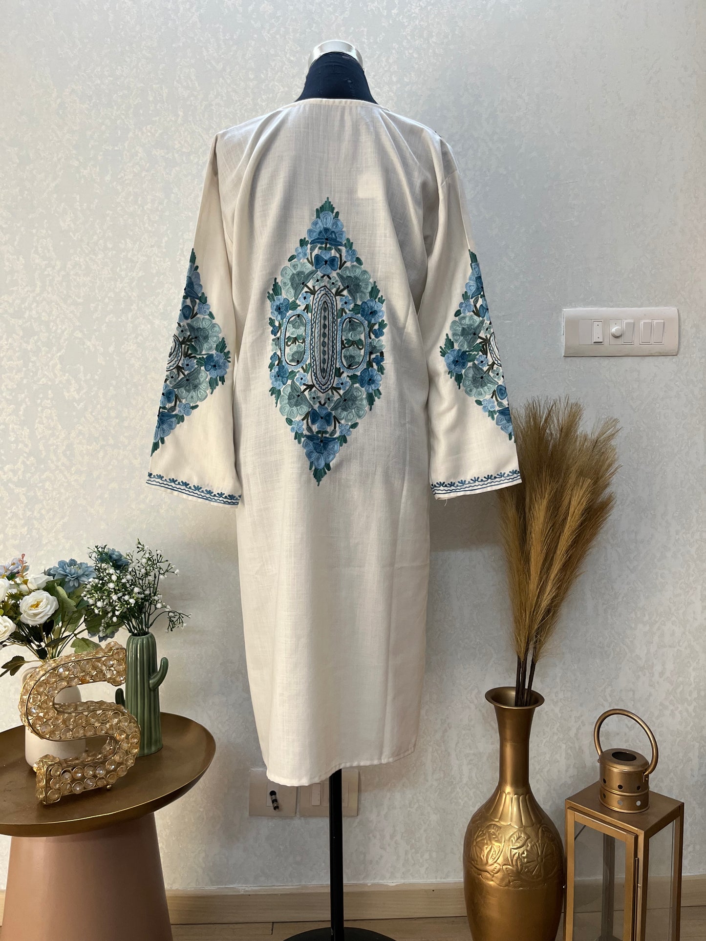 Off White Cotton Aari Work Kurta