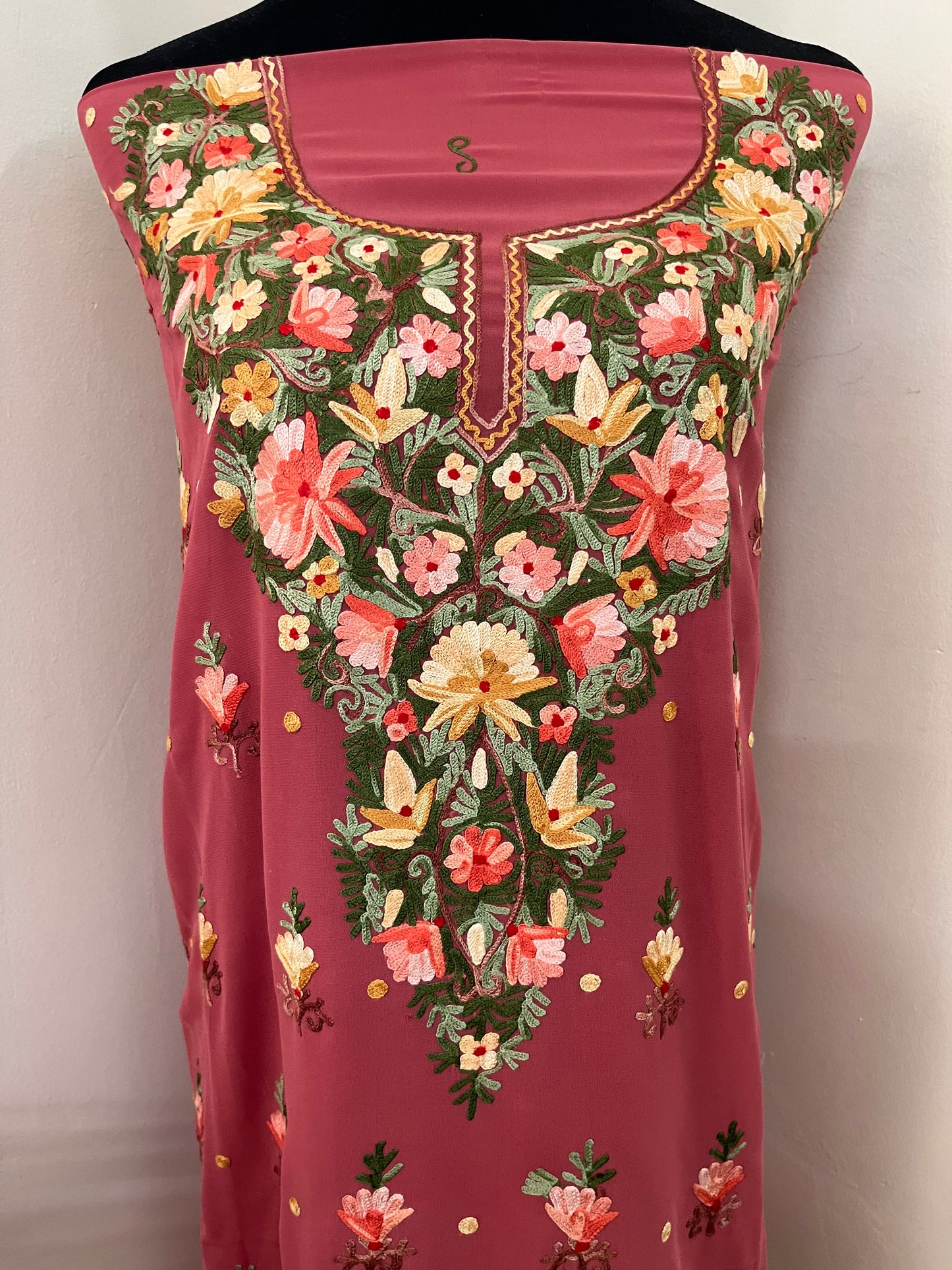 Blush Red Georgette Kashmiri Kurta Material