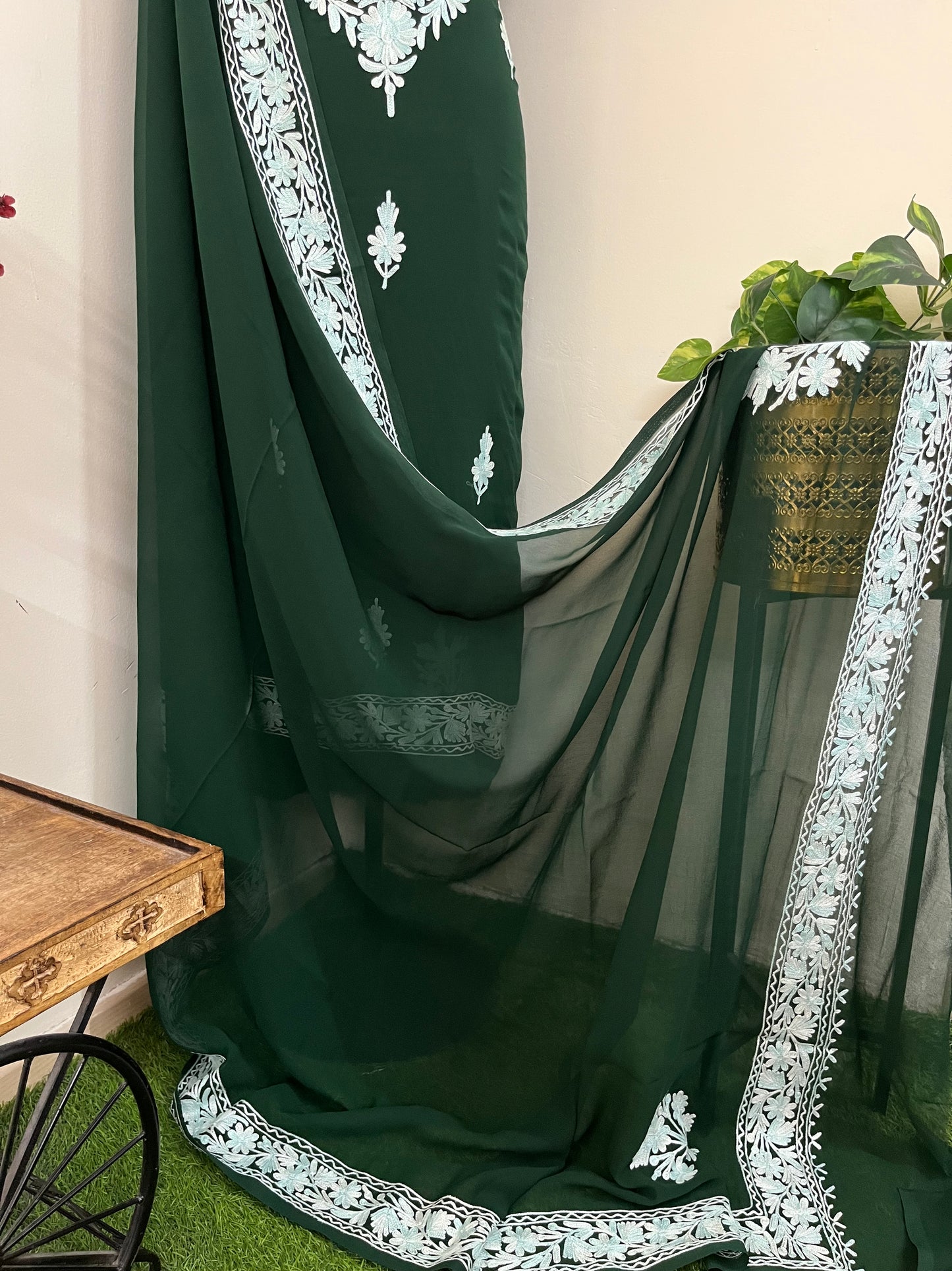 Georgette Green 3 Pc Aari Embroidered Suit Set