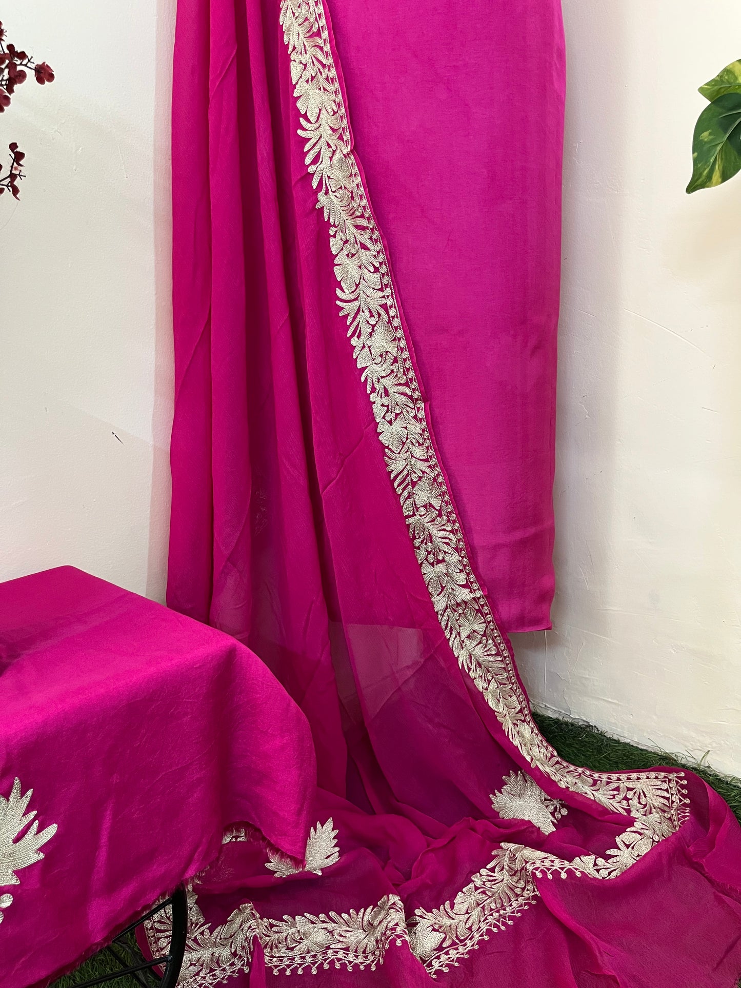 Sanam’ Fuchsia Pink Tilla Embroidered Suit material