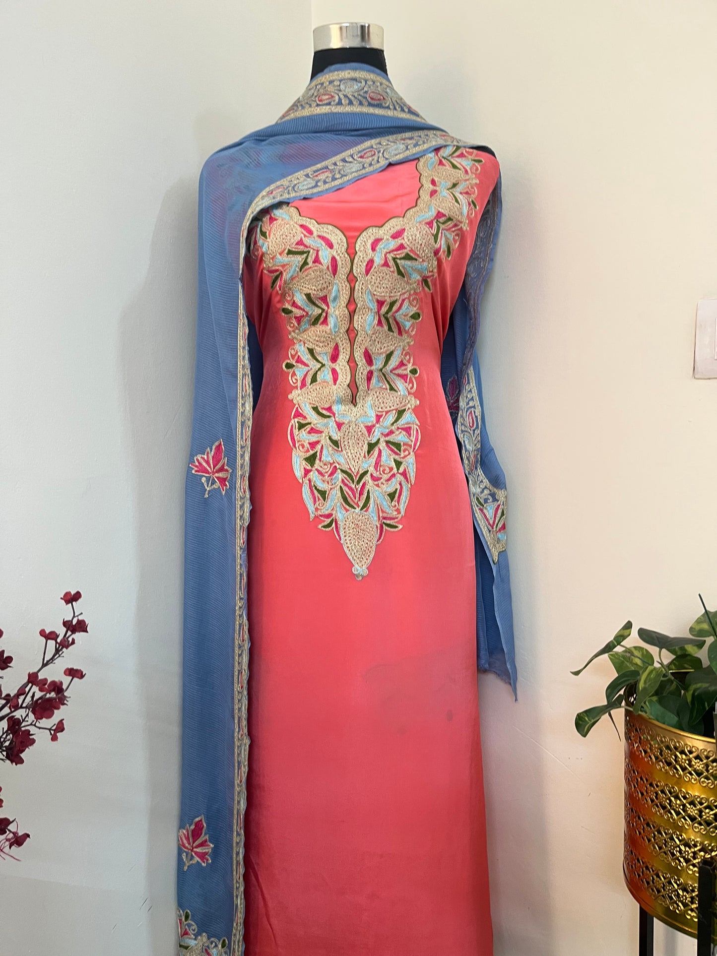 Kalaa’ Peach Crape Kashmiri Suit