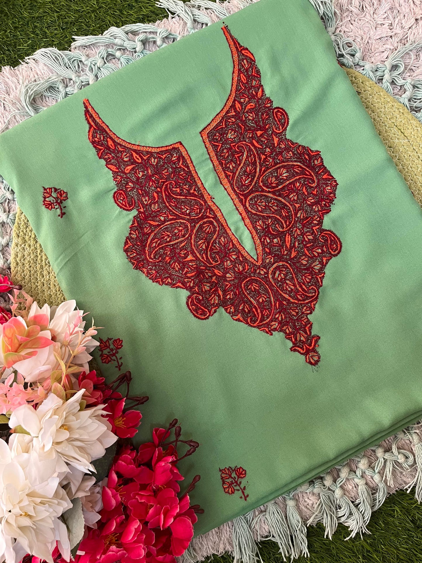 Cotton Green Sozni Work Two Piece Set (Hand Embroidered)