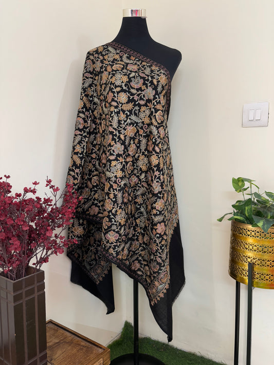 Black Jaal Embroidered Kashmiri stole