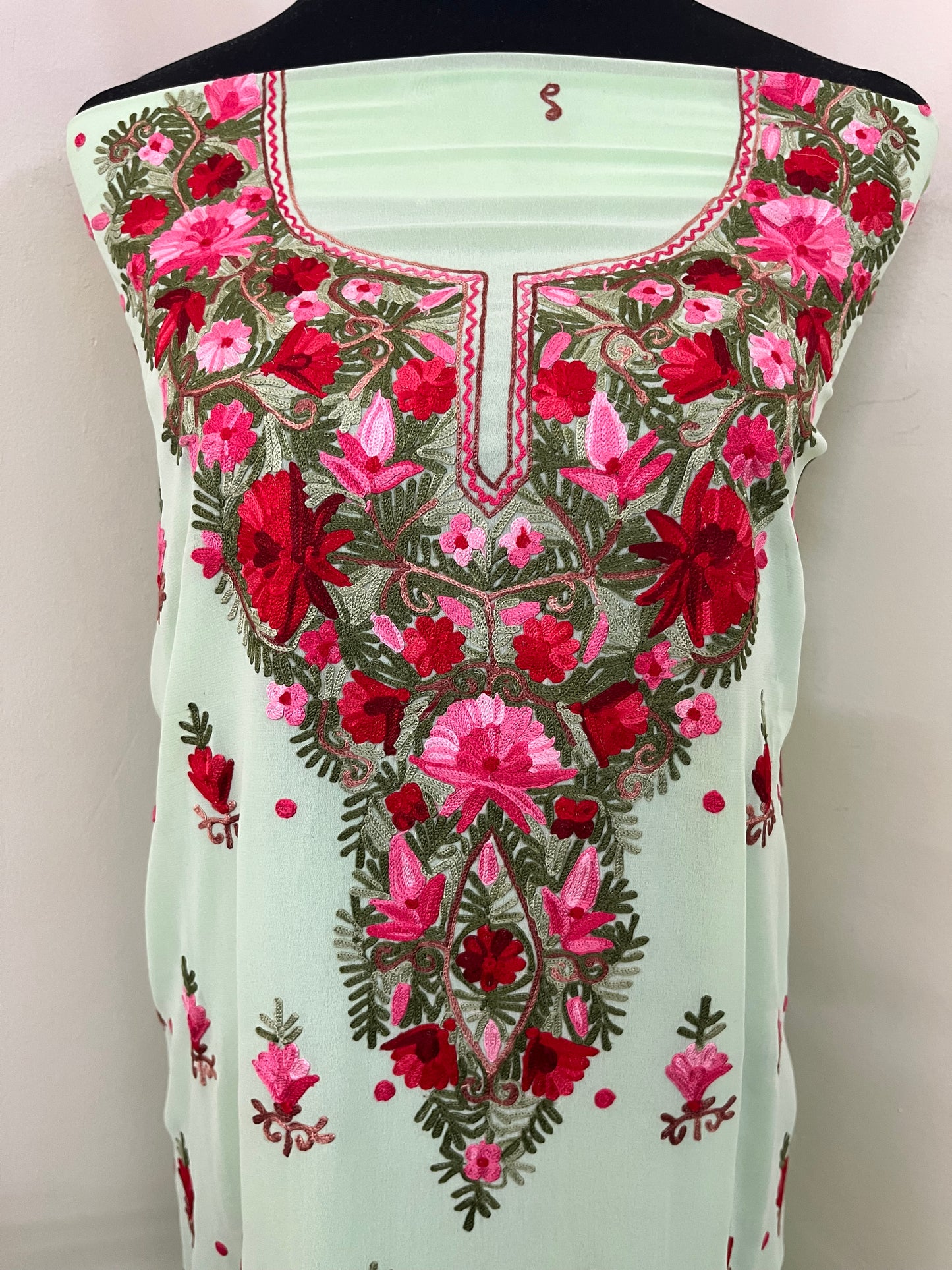 Tea Green Georgette Kashmiri Kurta Material